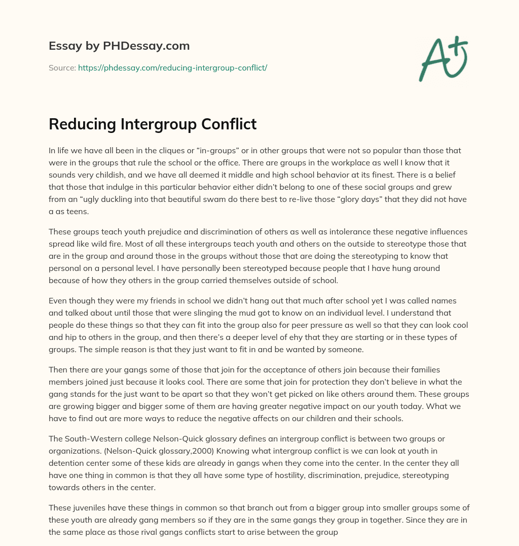 Reducing Intergroup Conflict essay