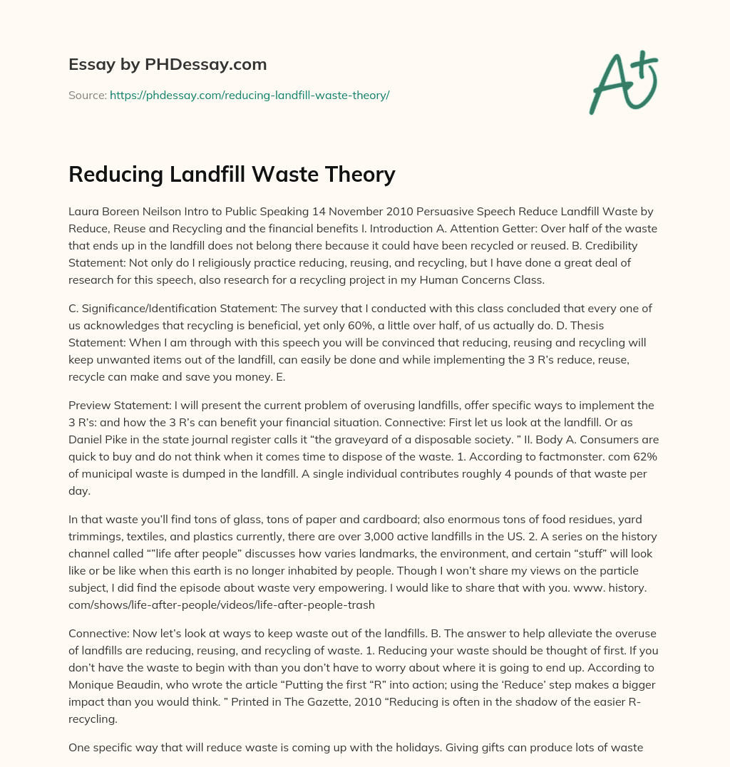 Reducing Landfill Waste Theory essay