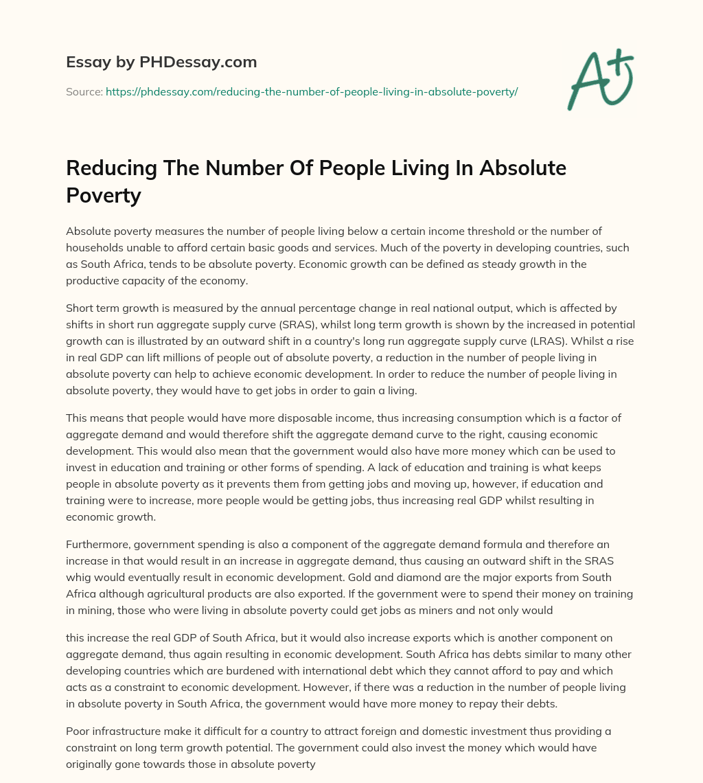 Reducing The Number Of People Living In Absolute Poverty essay