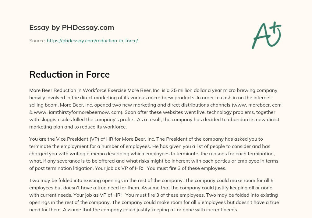 Reduction in Force essay