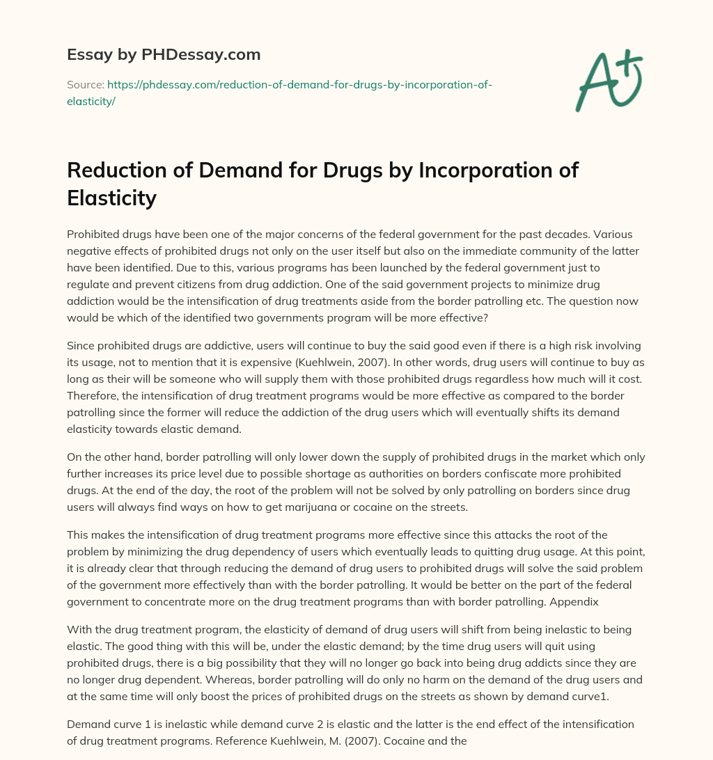 Reduction of Demand for Drugs by Incorporation of Elasticity essay