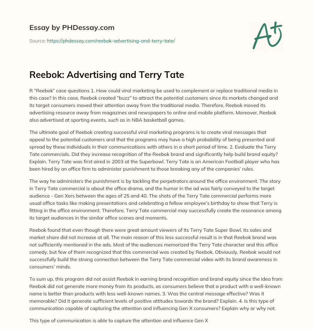 Reebok: Advertising and Terry Tate essay