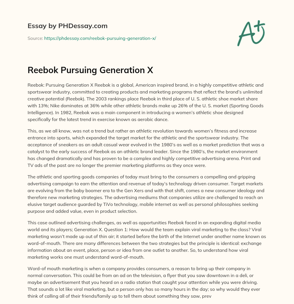 Reebok Pursuing Generation X essay