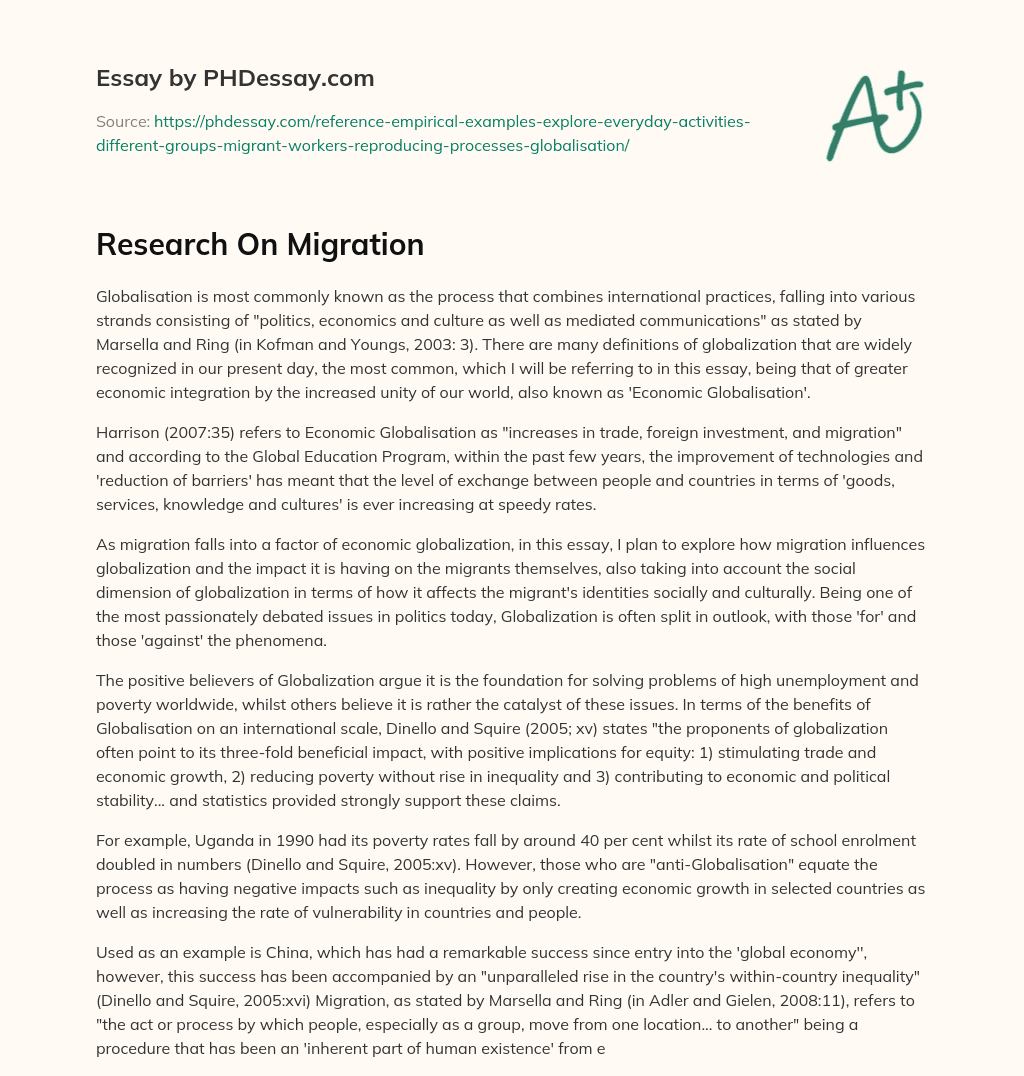 Research On Migration essay