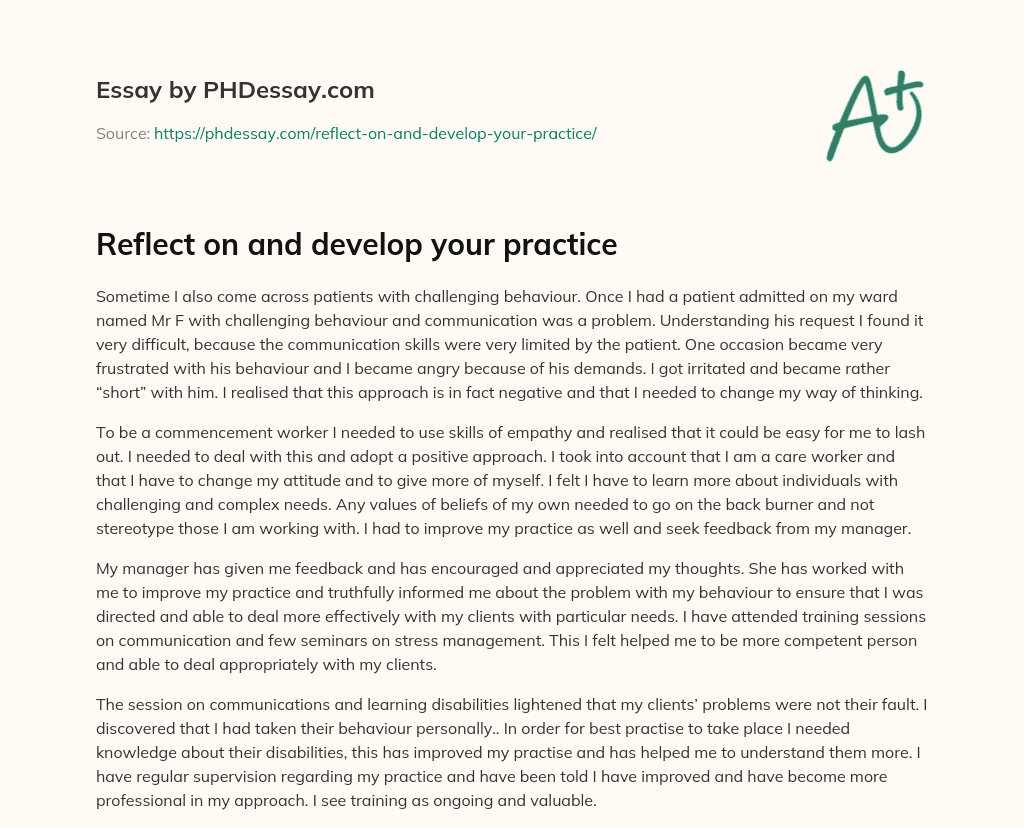 Reflect on and develop your practice essay