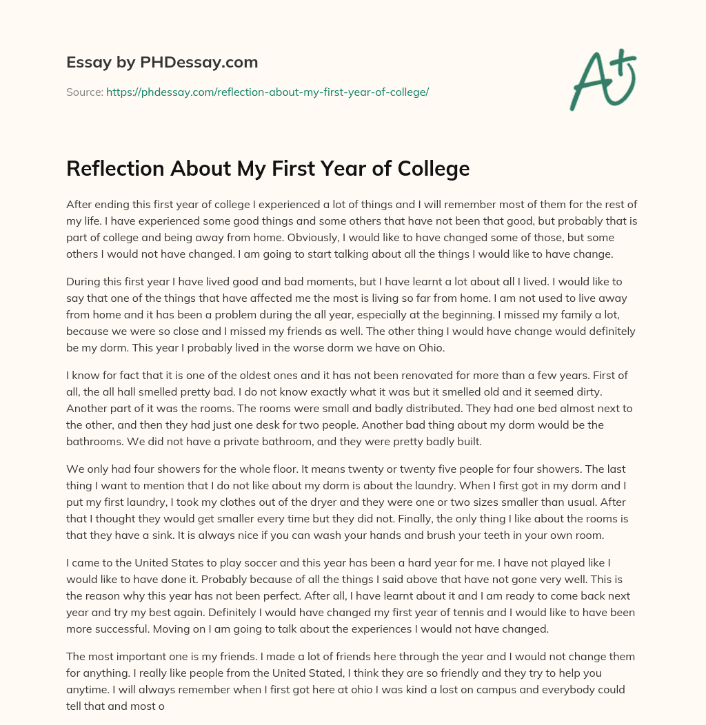 essay about first year of college