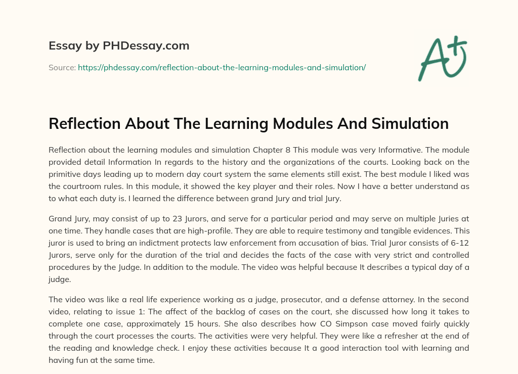 Reflection About The Learning Modules And Simulation essay