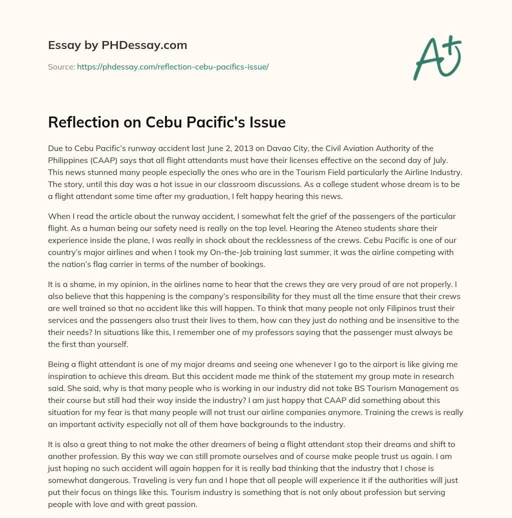 Reflection on Cebu Pacific’s Issue essay