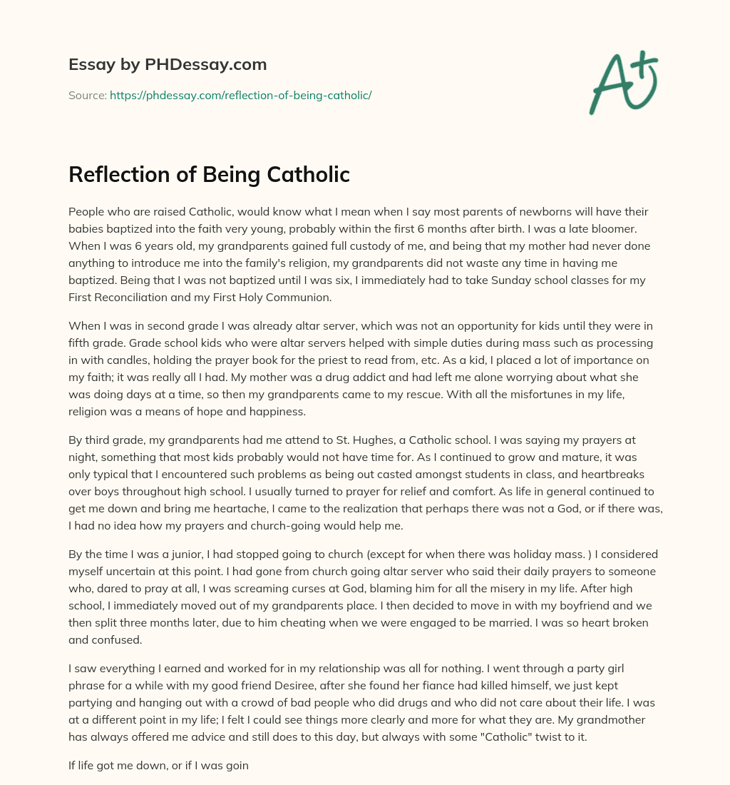 Reflection of Being Catholic essay