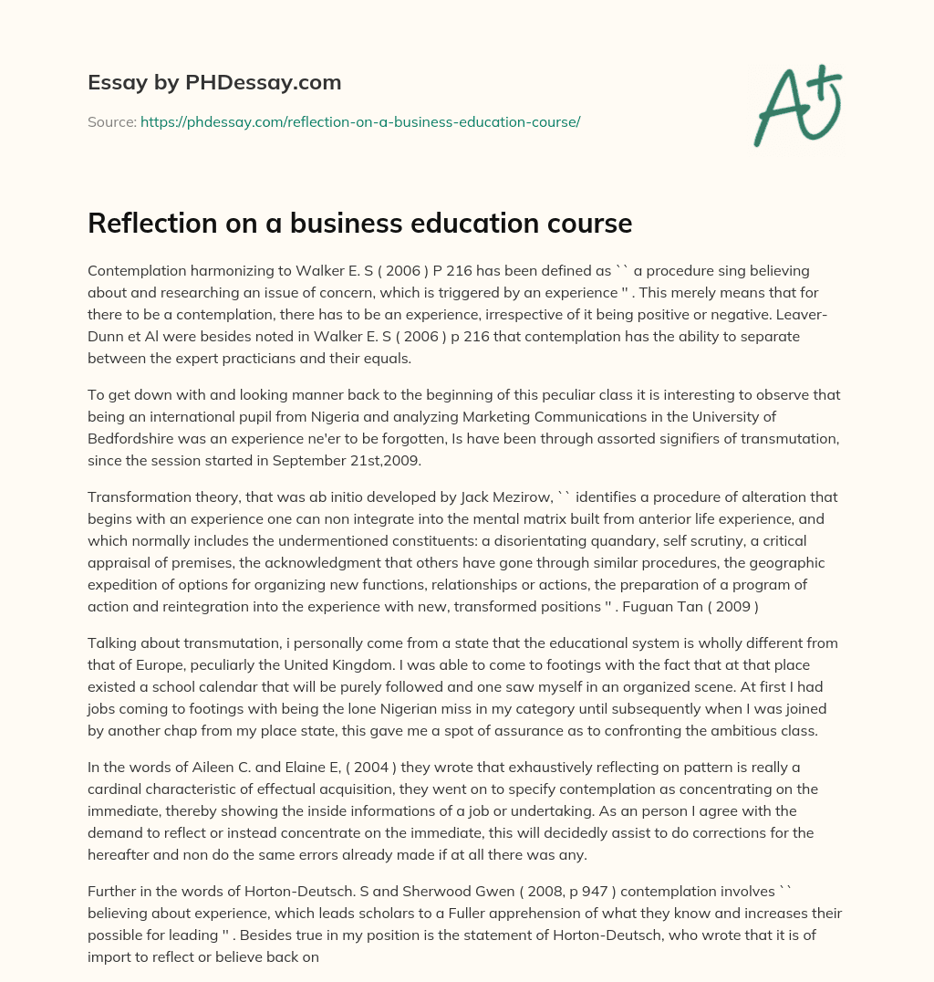 Reflection on a business education course essay