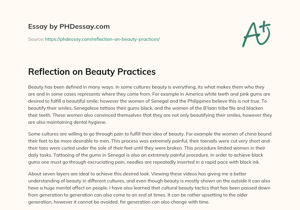 Reflection on Beauty Practices essay