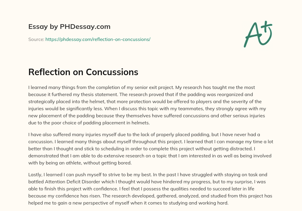Reflection on Concussions essay