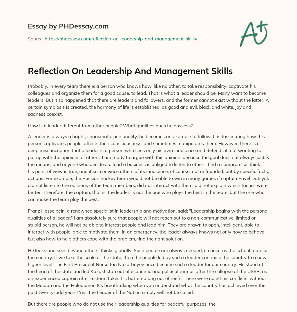 Reflection On Leadership And Management Skills essay