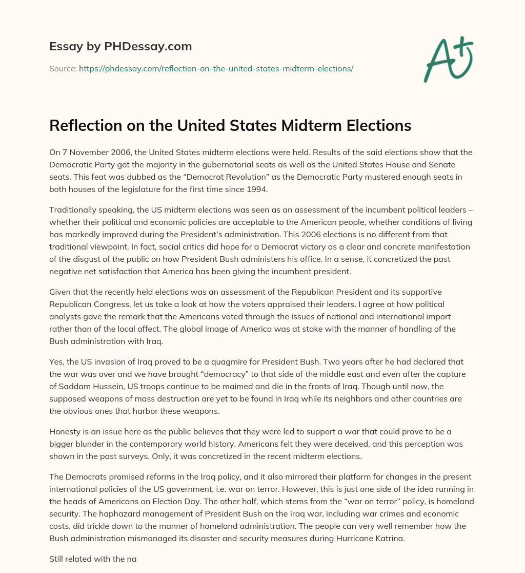Reflection on the United States Midterm Elections essay