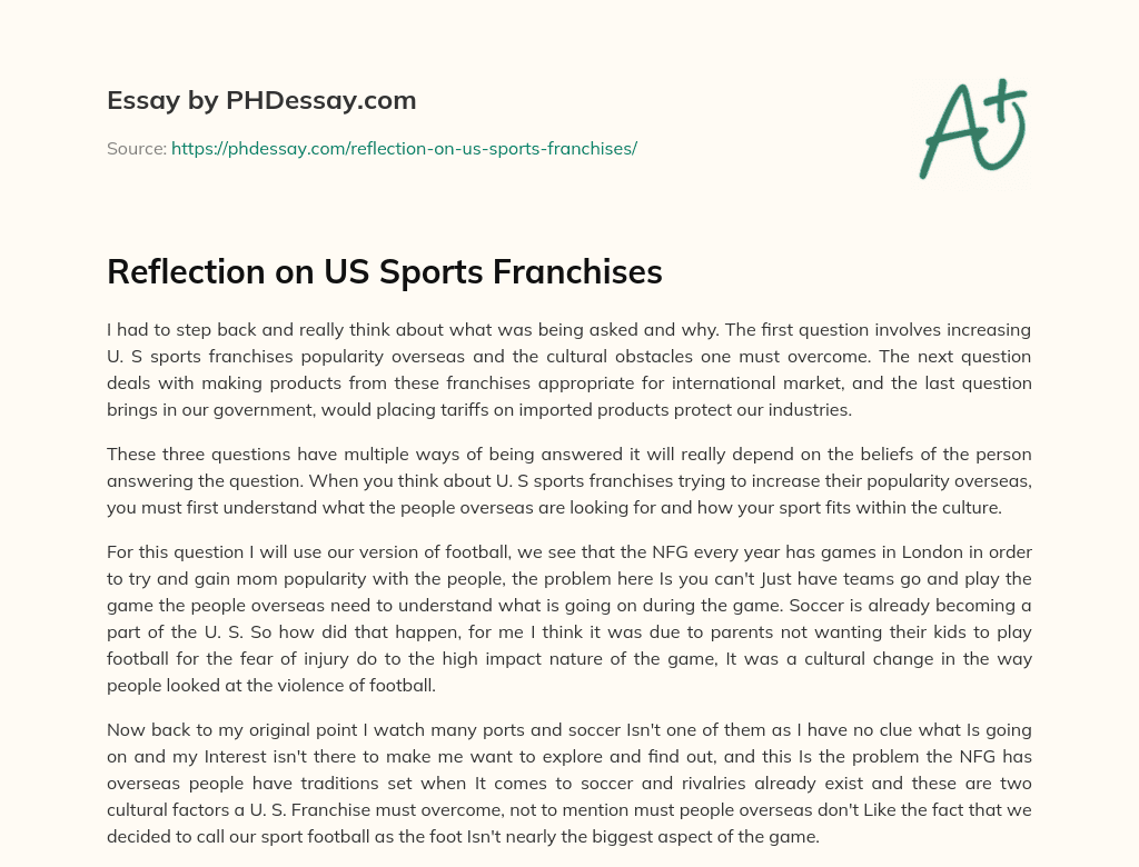 Reflection on US Sports Franchises essay