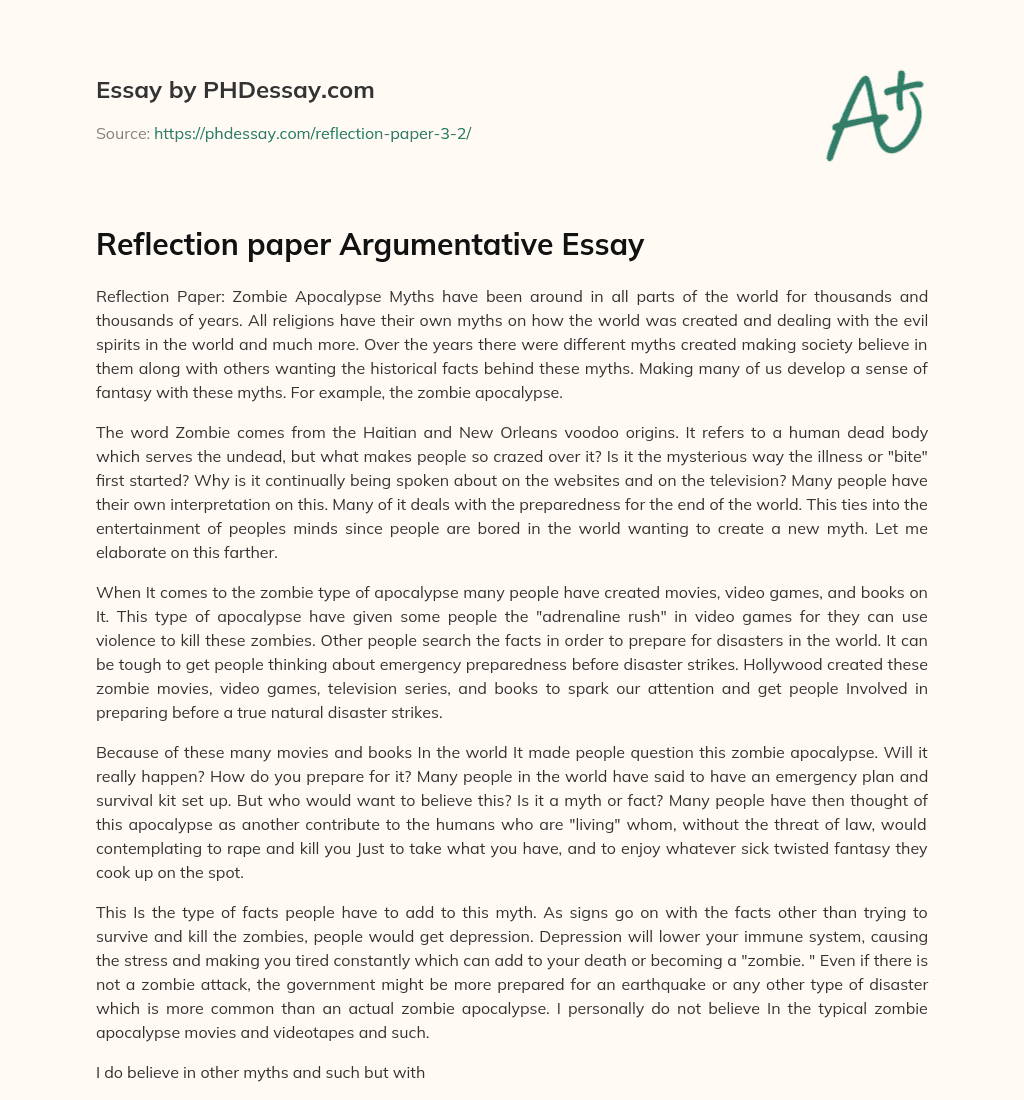 Reflection paper Argumentative Essay essay