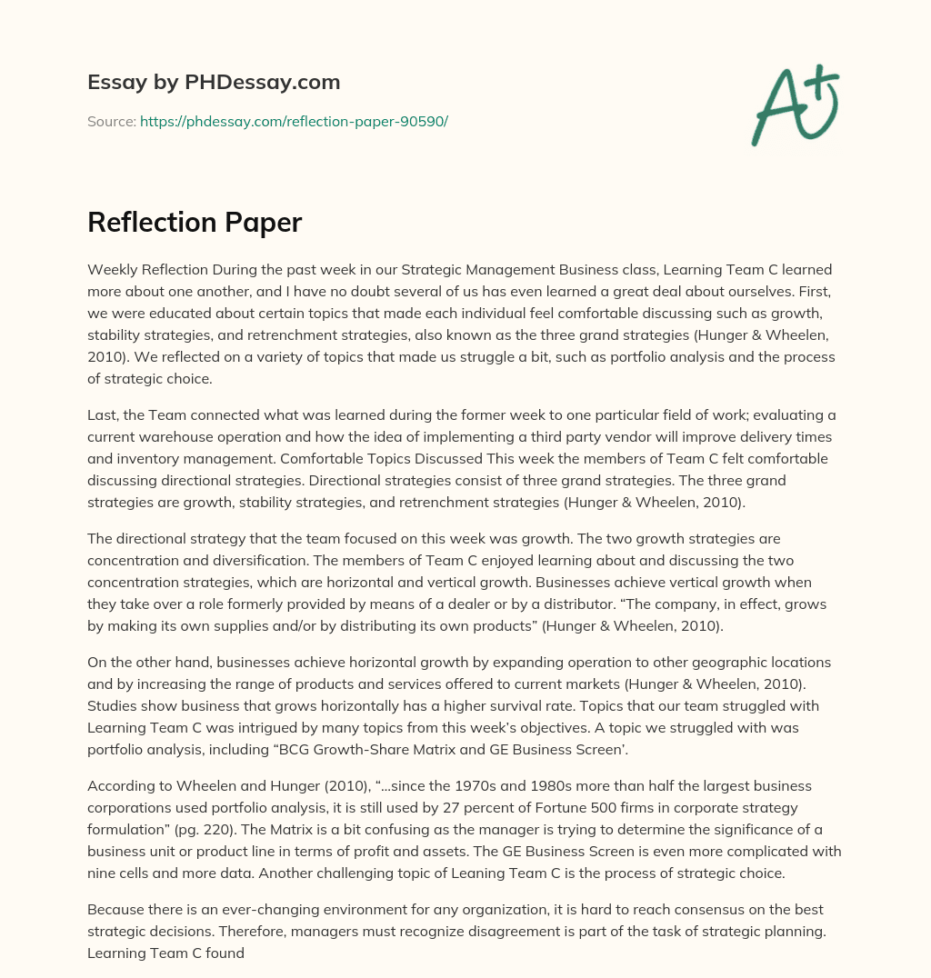 Reflection Paper essay