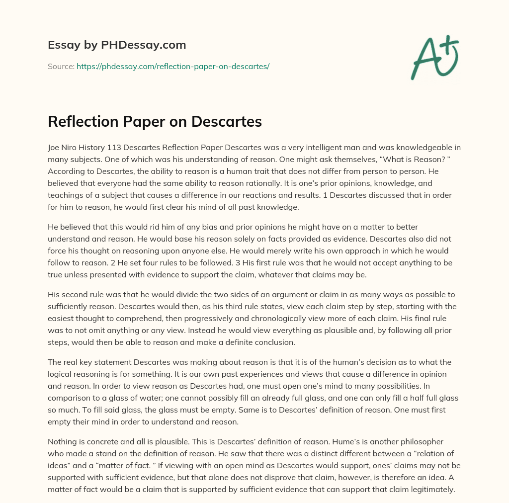 Reflection Paper on Descartes essay