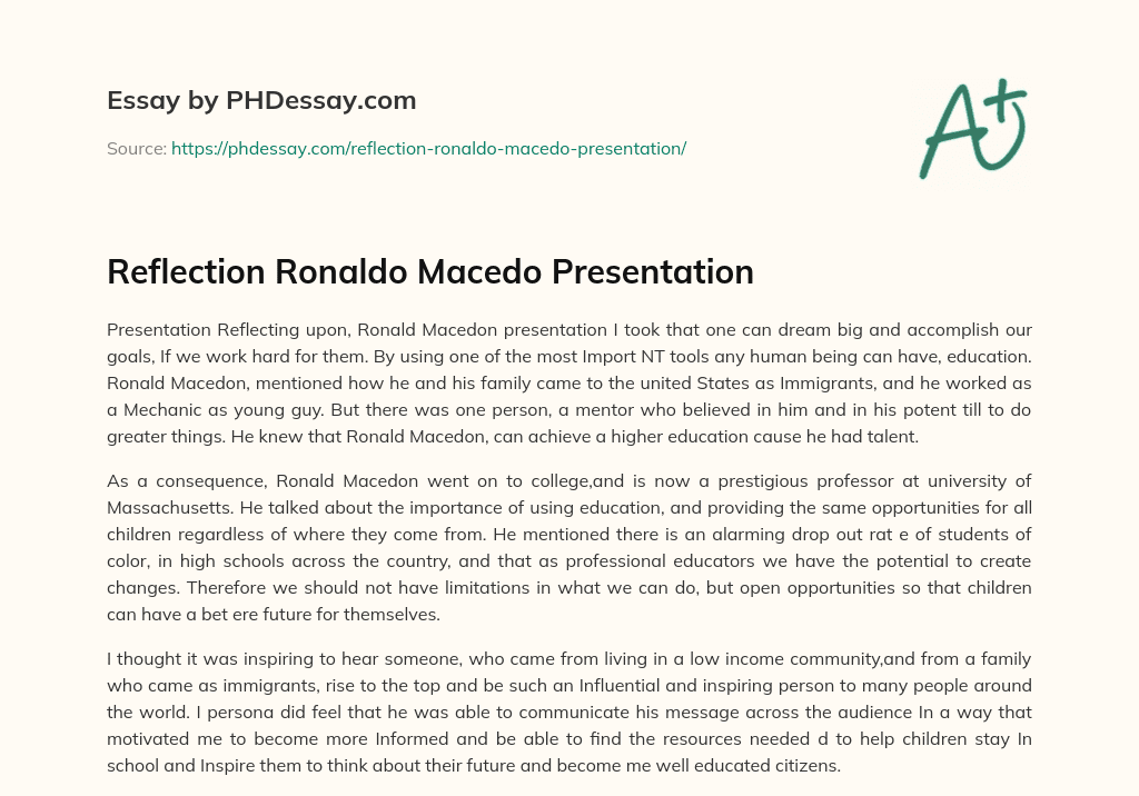 Reflection Ronaldo Macedo Presentation essay
