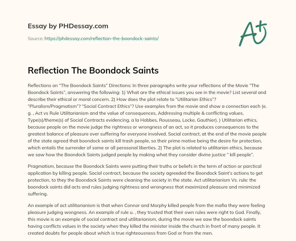 Reflection The Boondock Saints essay