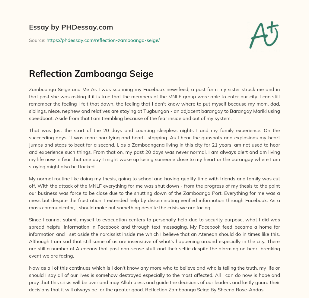 Reflection Zamboanga Seige essay