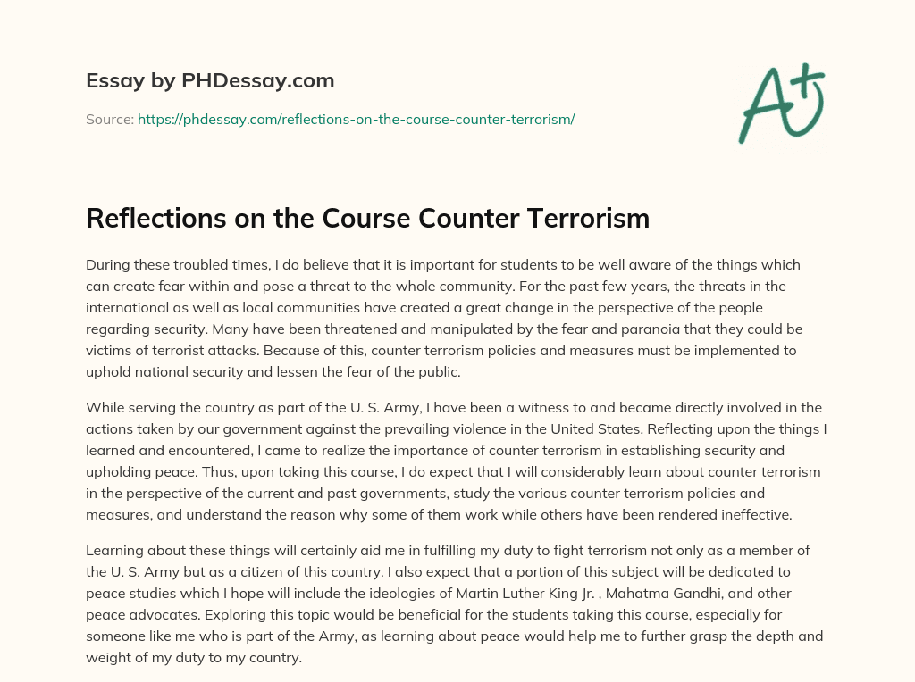 Reflections on the Course Counter Terrorism essay