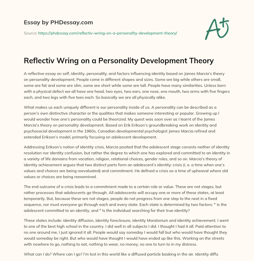 Reflectiv Wring on a Personality Development Theory essay