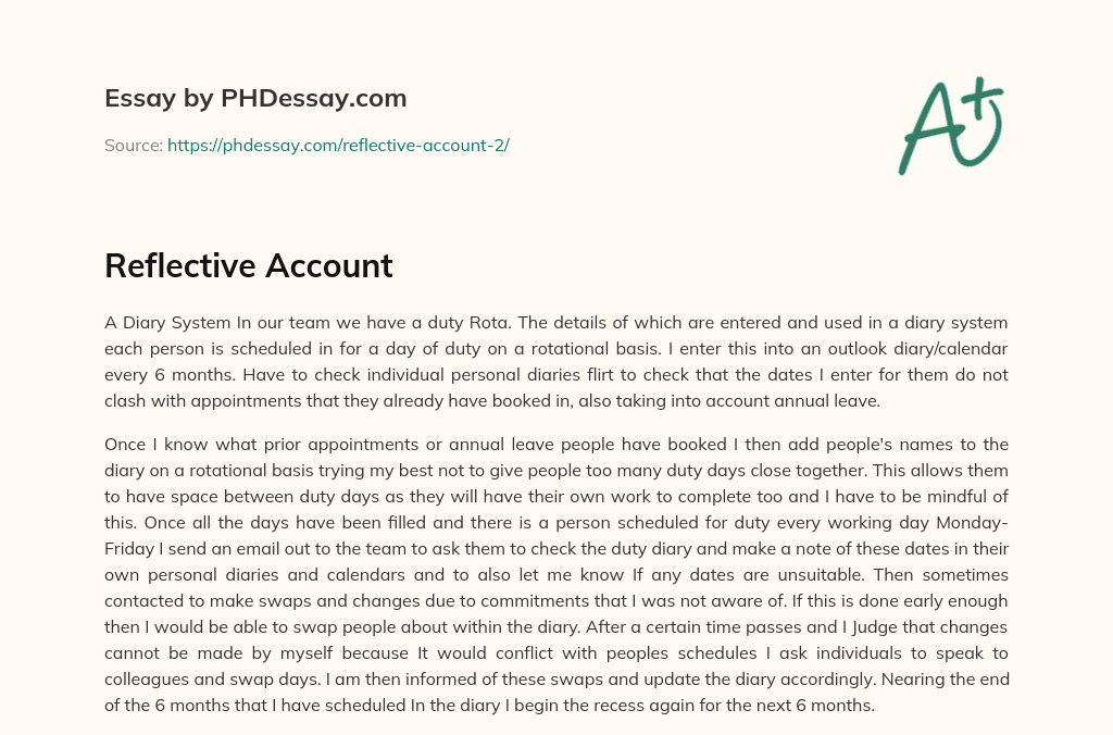 Reflective Account essay