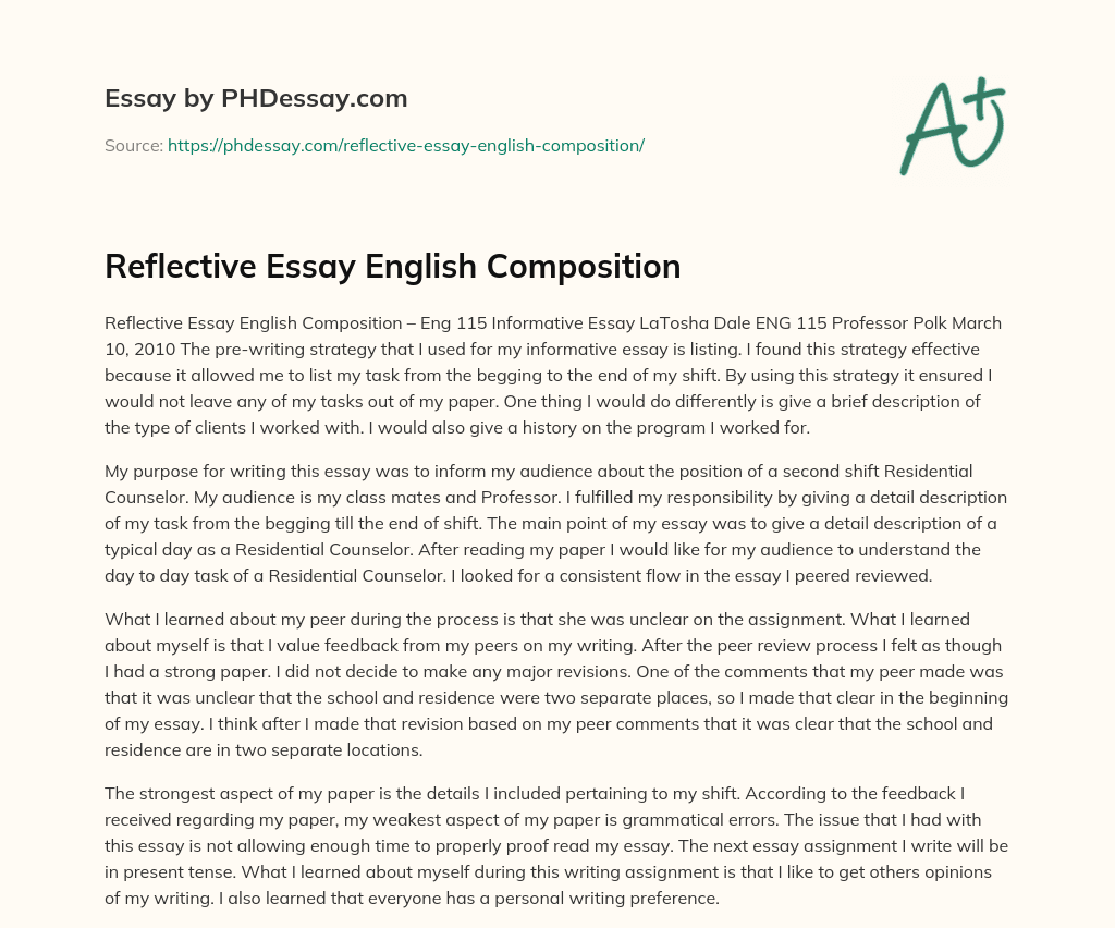 Reflective Essay English Composition essay
