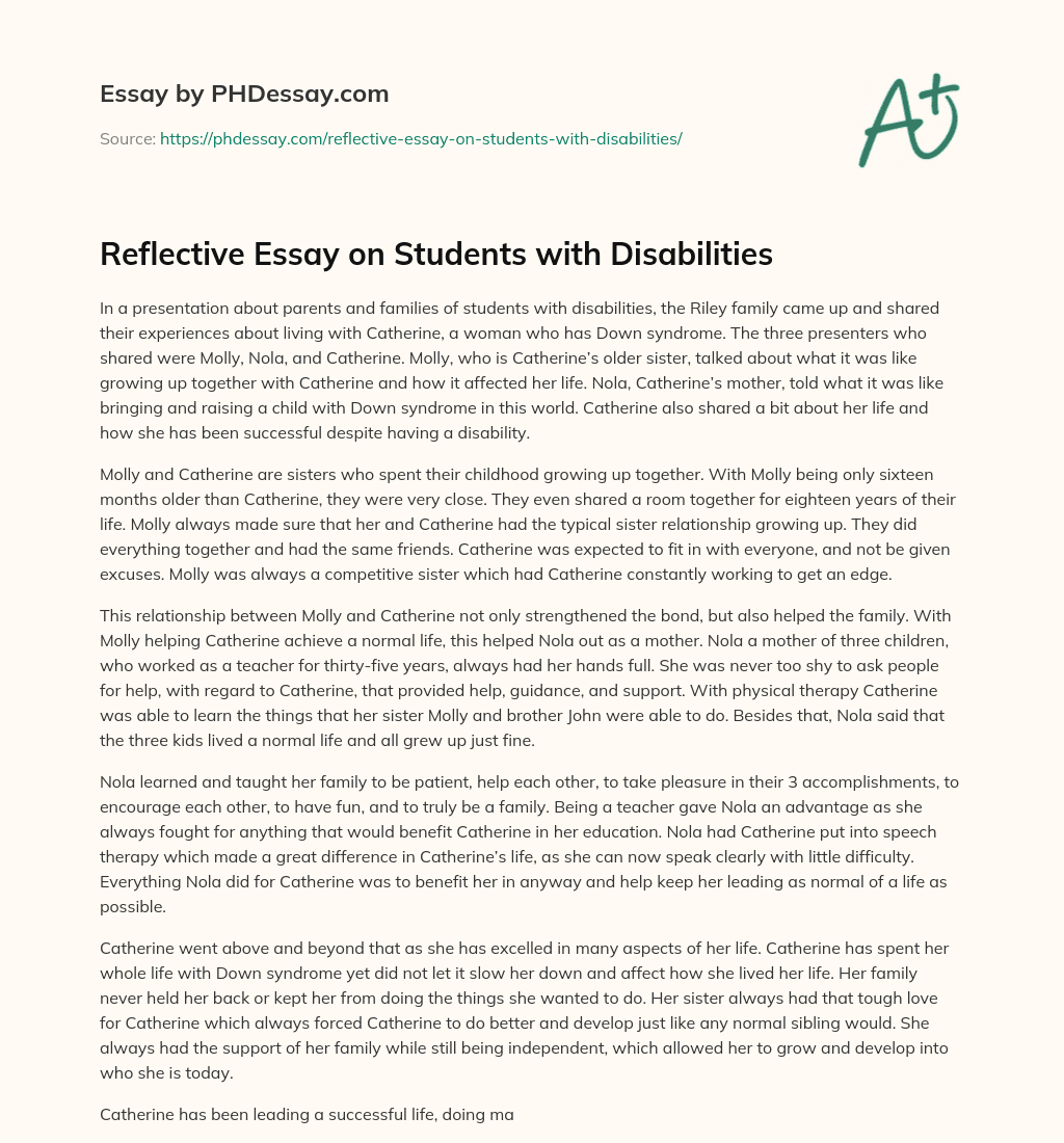 Reflective Essay on Students with Disabilities essay