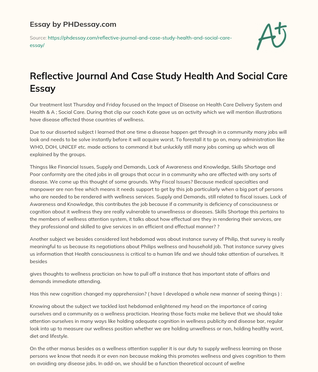 reflective practice in health and social care essay