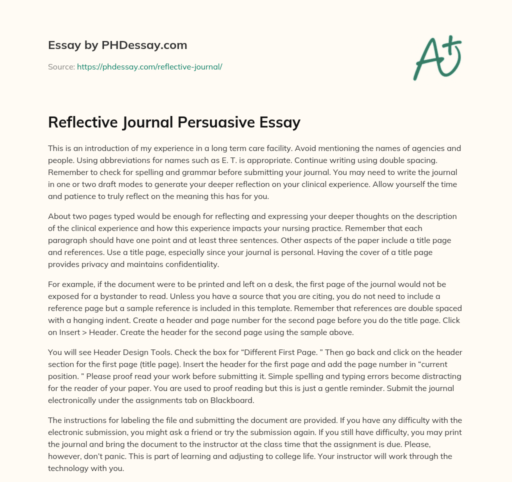 Reflective Journal Persuasive Essay essay