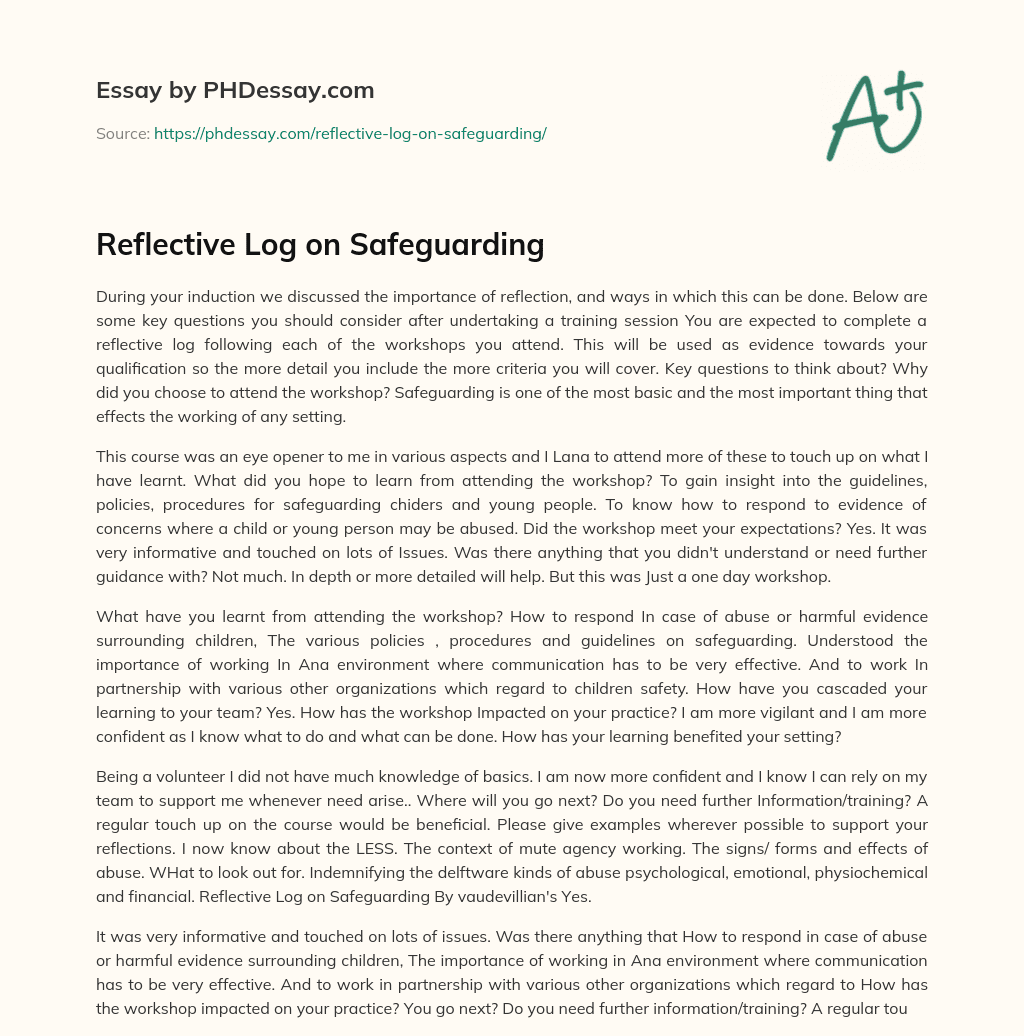 Reflective Log on Safeguarding essay