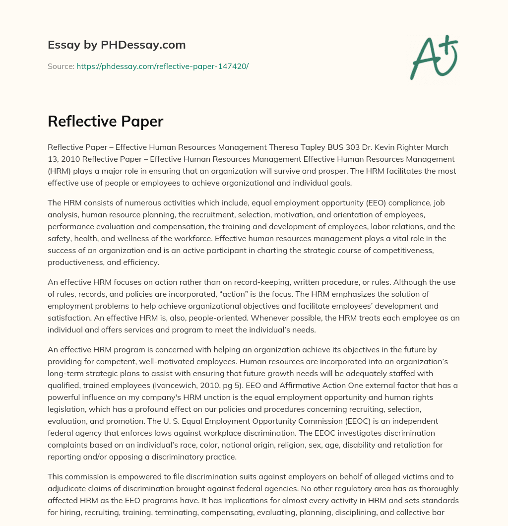 Reflective Paper essay