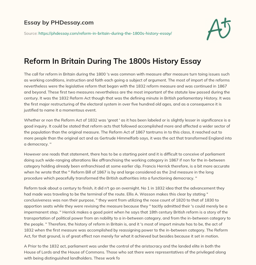 Reform In Britain During The 1800s History Essay essay