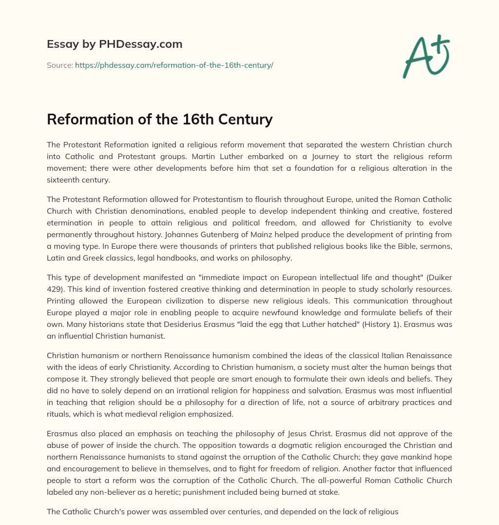 Reformation of the 16th Century essay