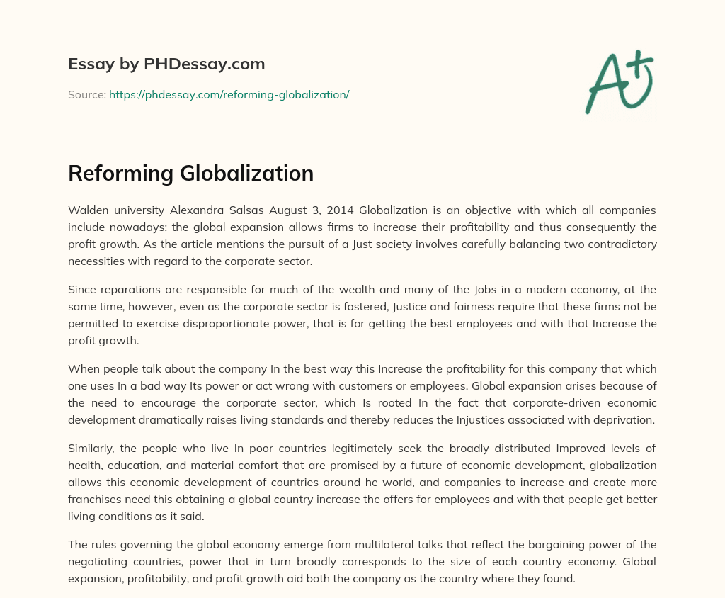 Reforming Globalization essay