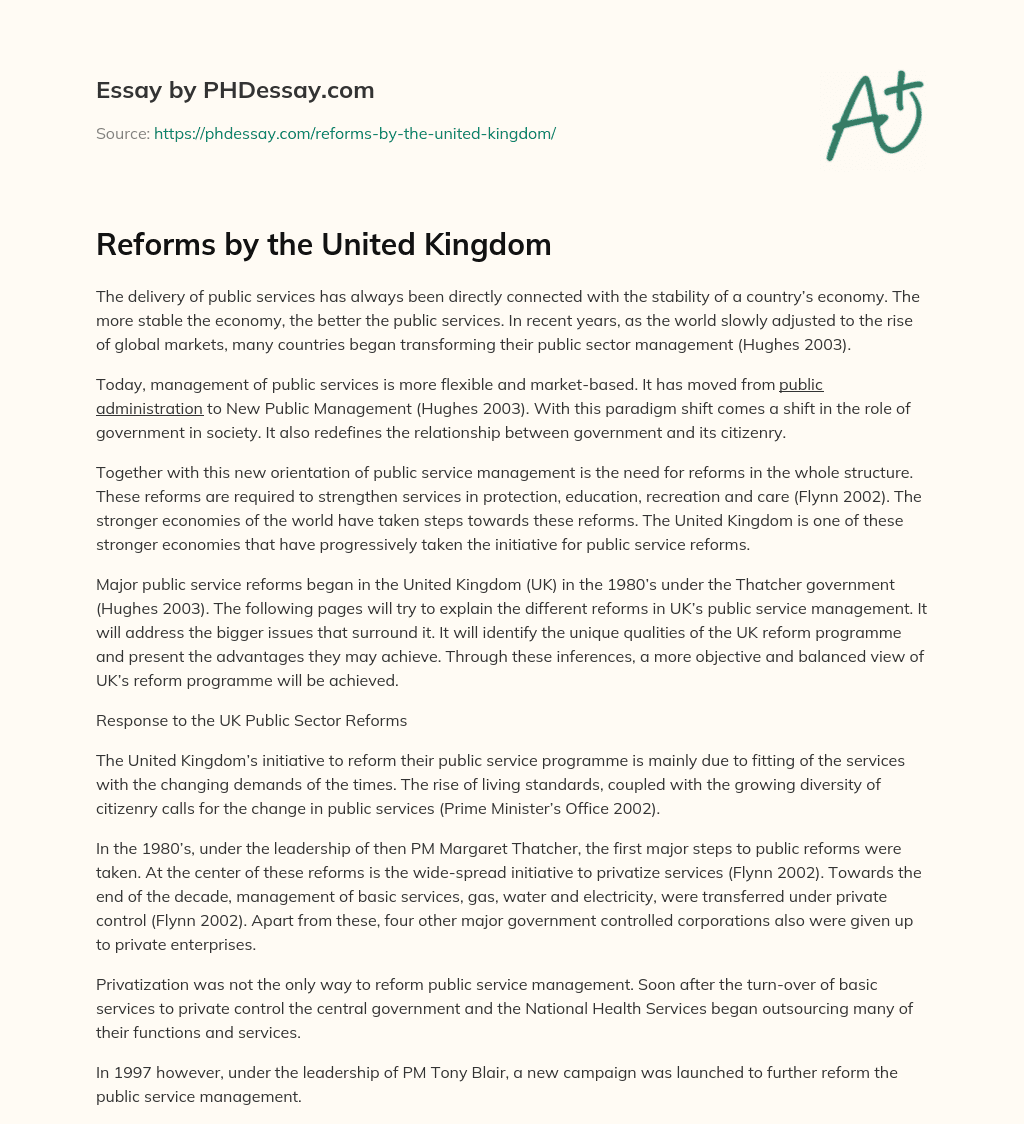 Reforms by the United Kingdom essay