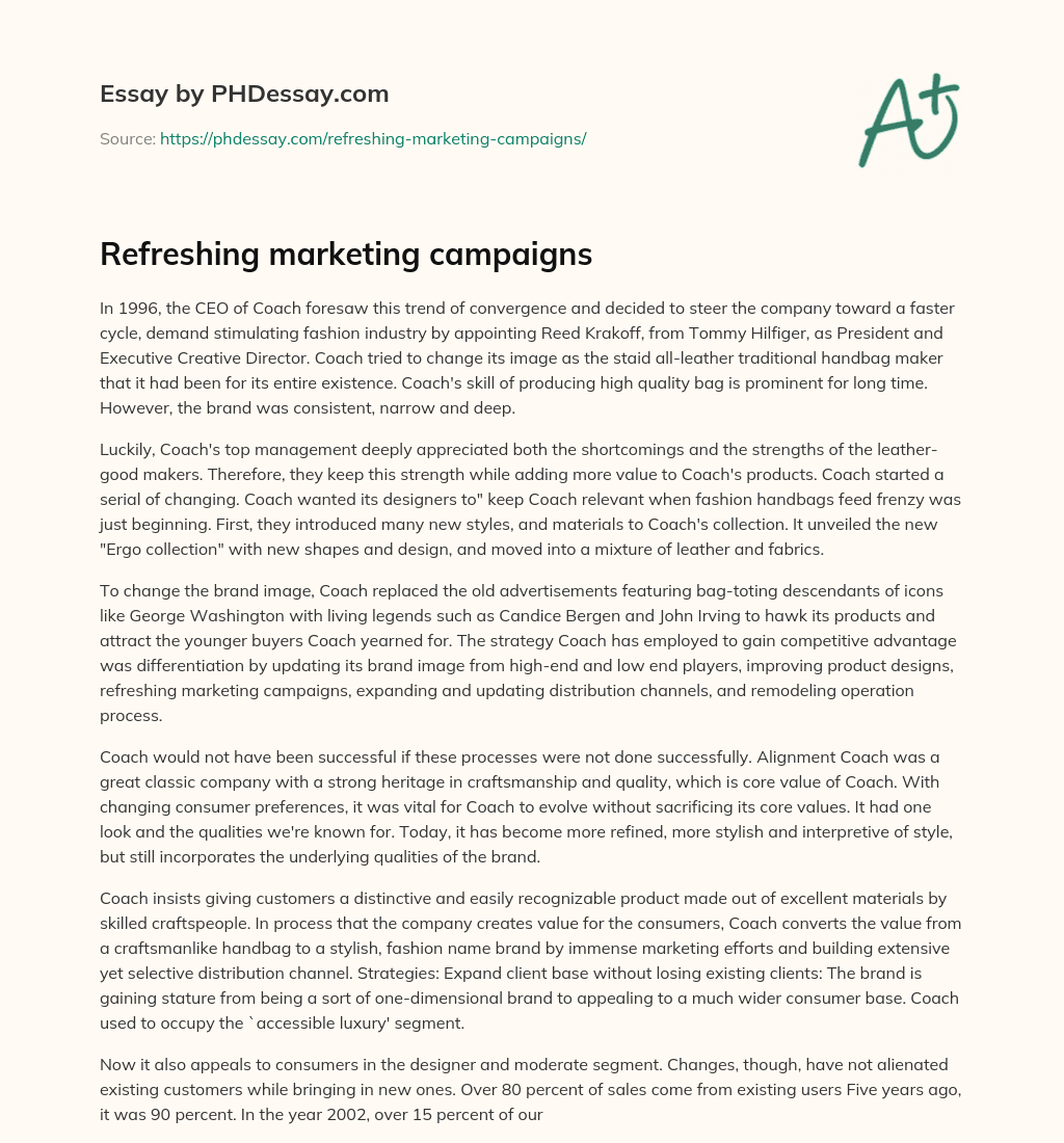 Refreshing marketing campaigns essay