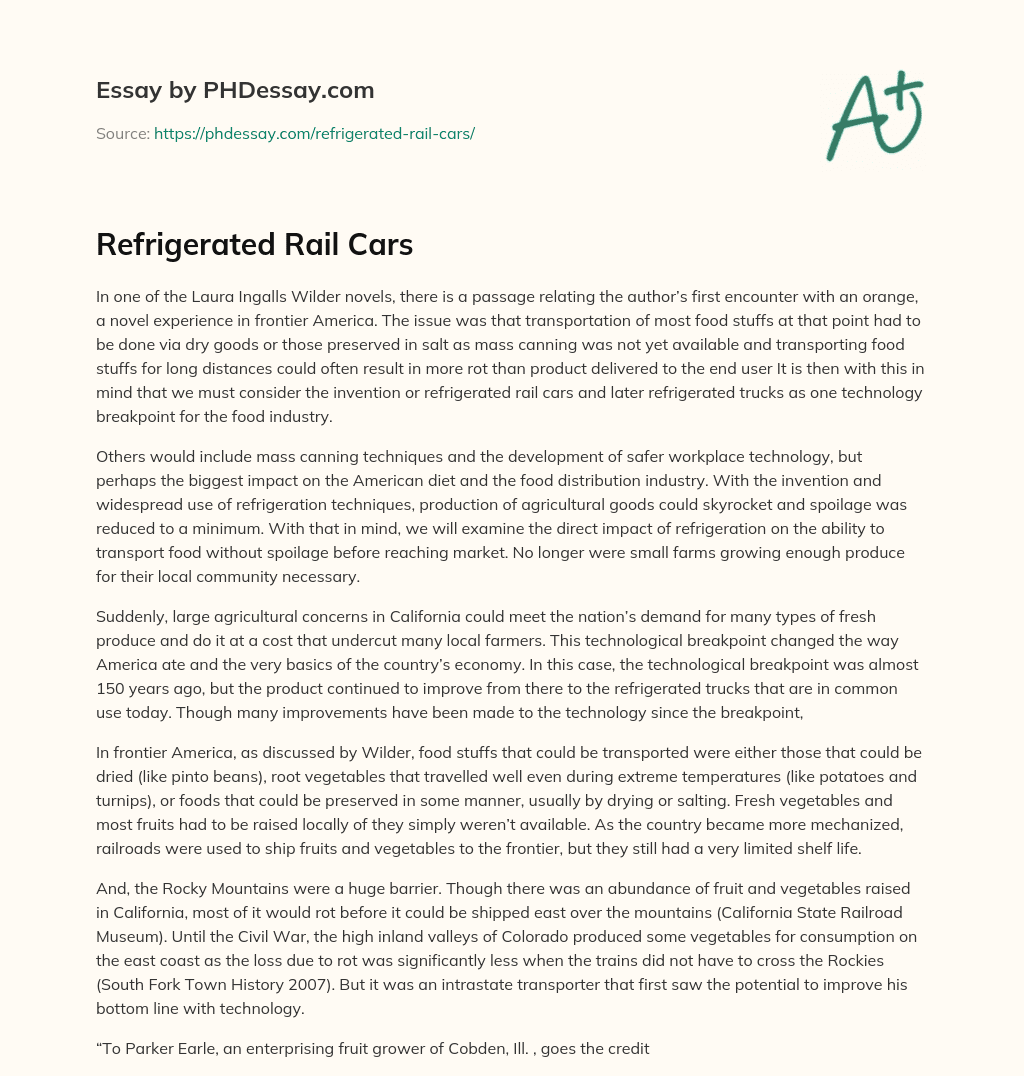 Refrigerated Rail Cars essay