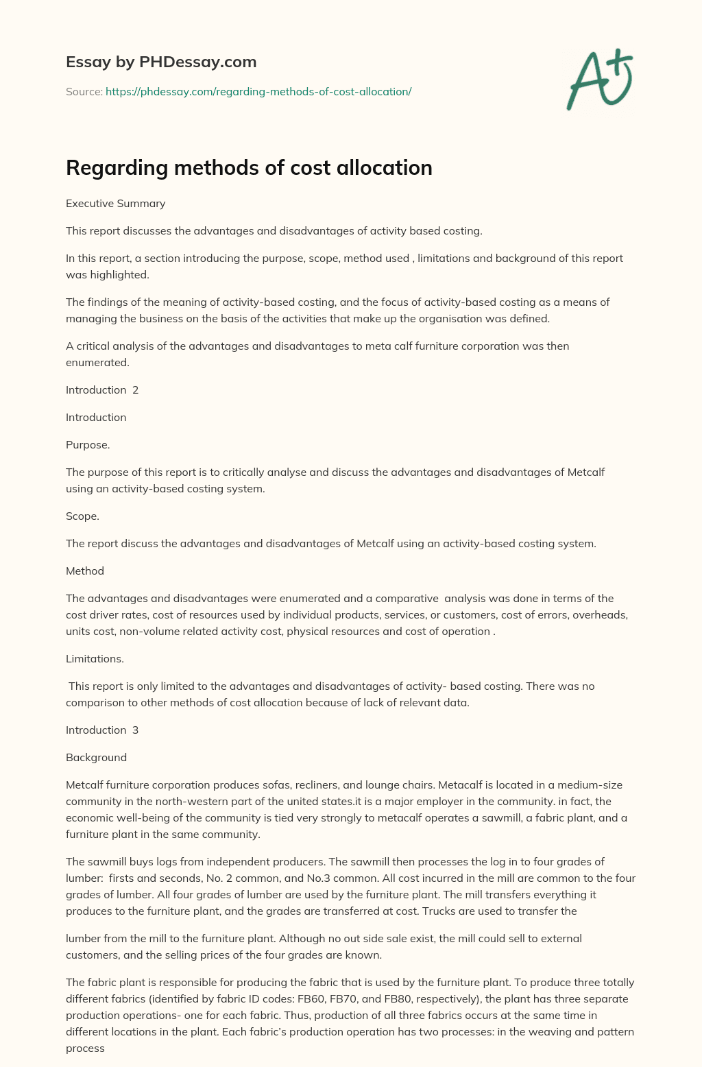 Regarding methods of cost allocation essay