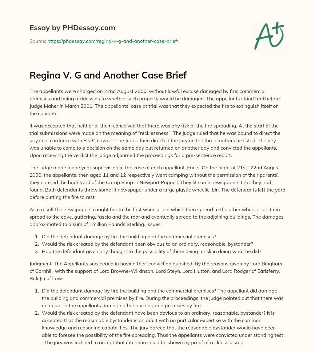 Regina V. G and Another Case Brief essay