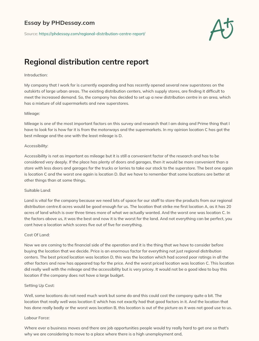 regional-distribution-centre-report-phdessay