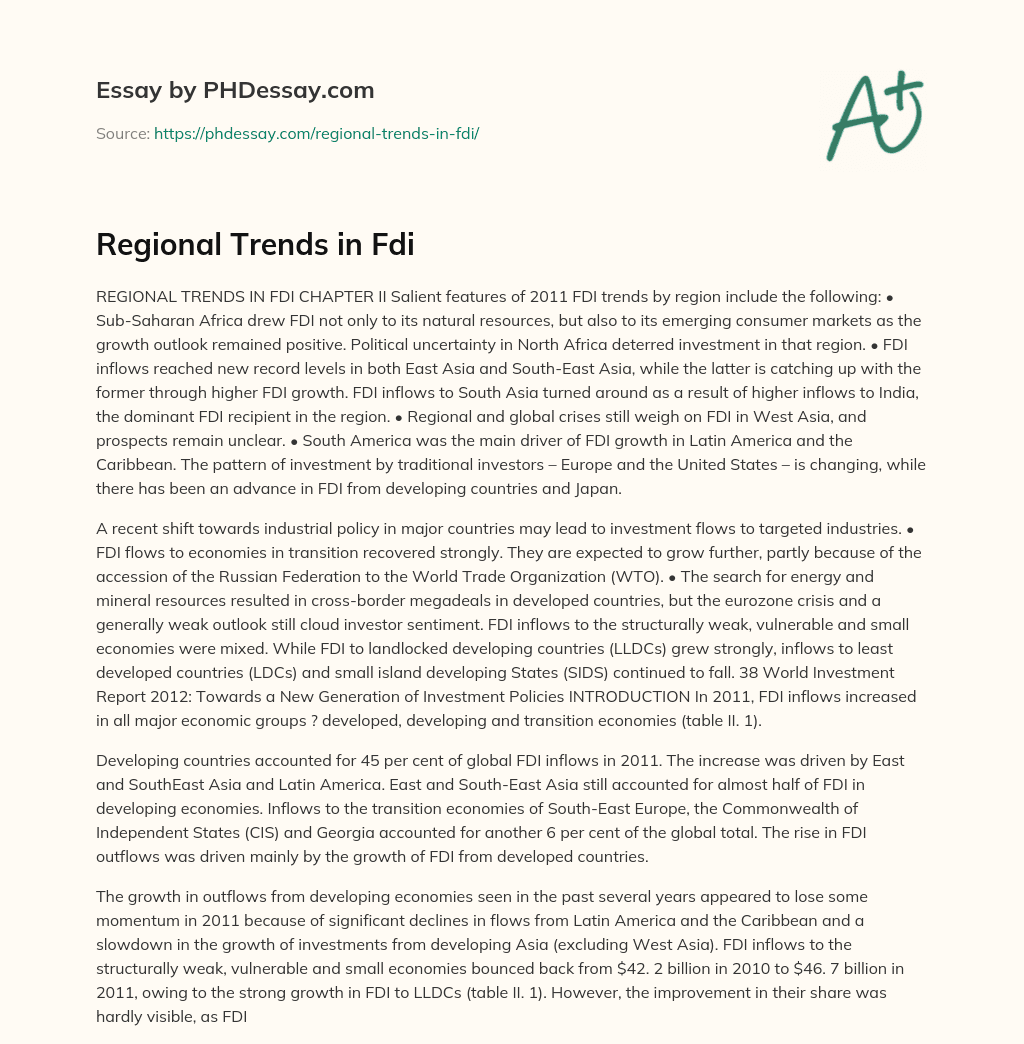 Regional Trends in Fdi essay