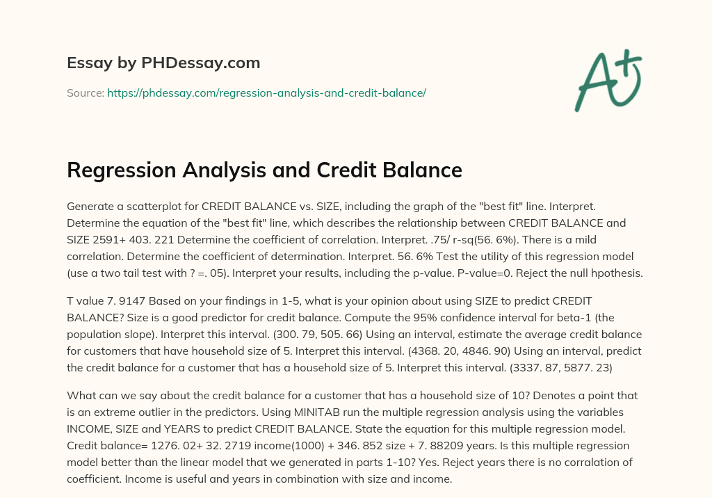 Regression Analysis and Credit Balance essay