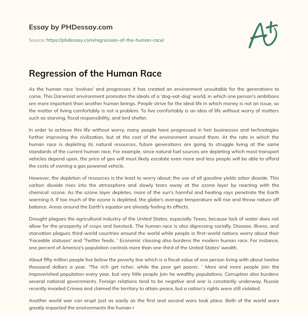 Regression of the Human Race essay