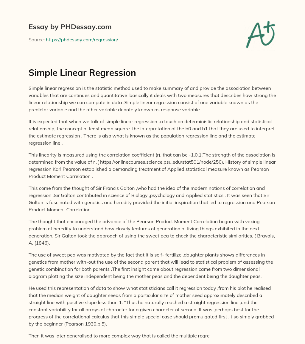 Simple Linear Regression essay