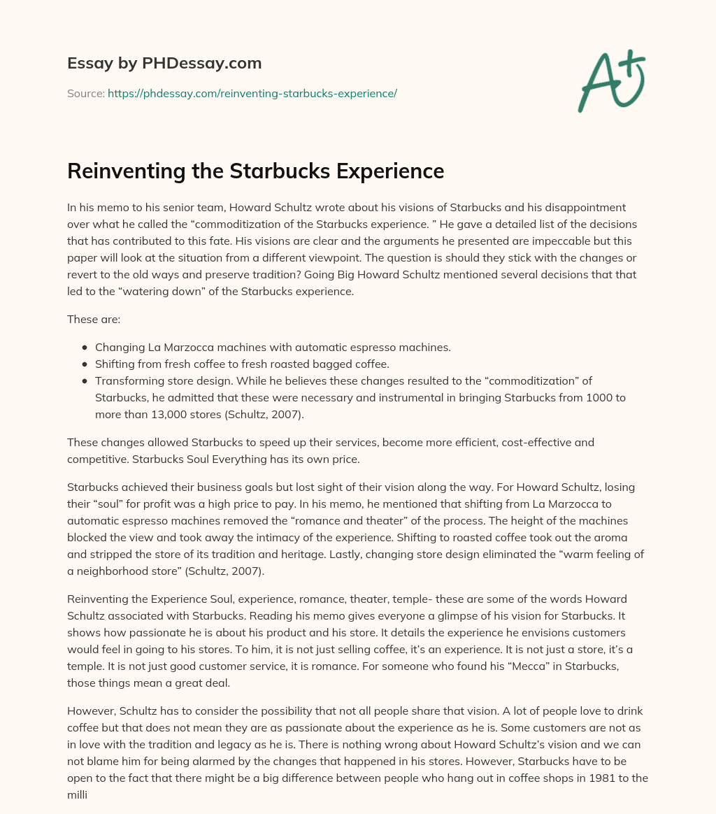 Reinventing the Starbucks Experience essay