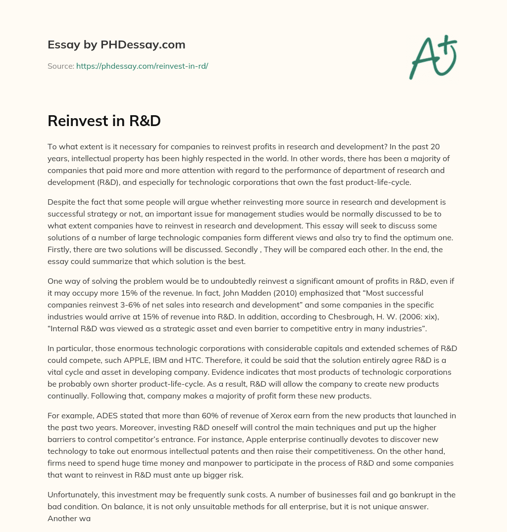 Reinvest in R&D essay
