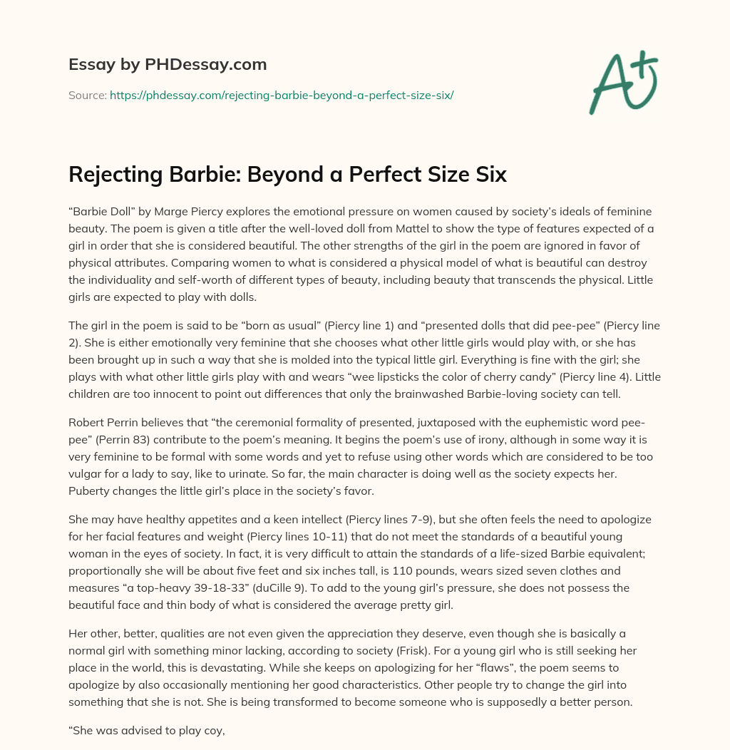 Rejecting Barbie: Beyond a Perfect Size Six essay